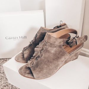 garnet hill | suede, ruffle, open-toe wedge